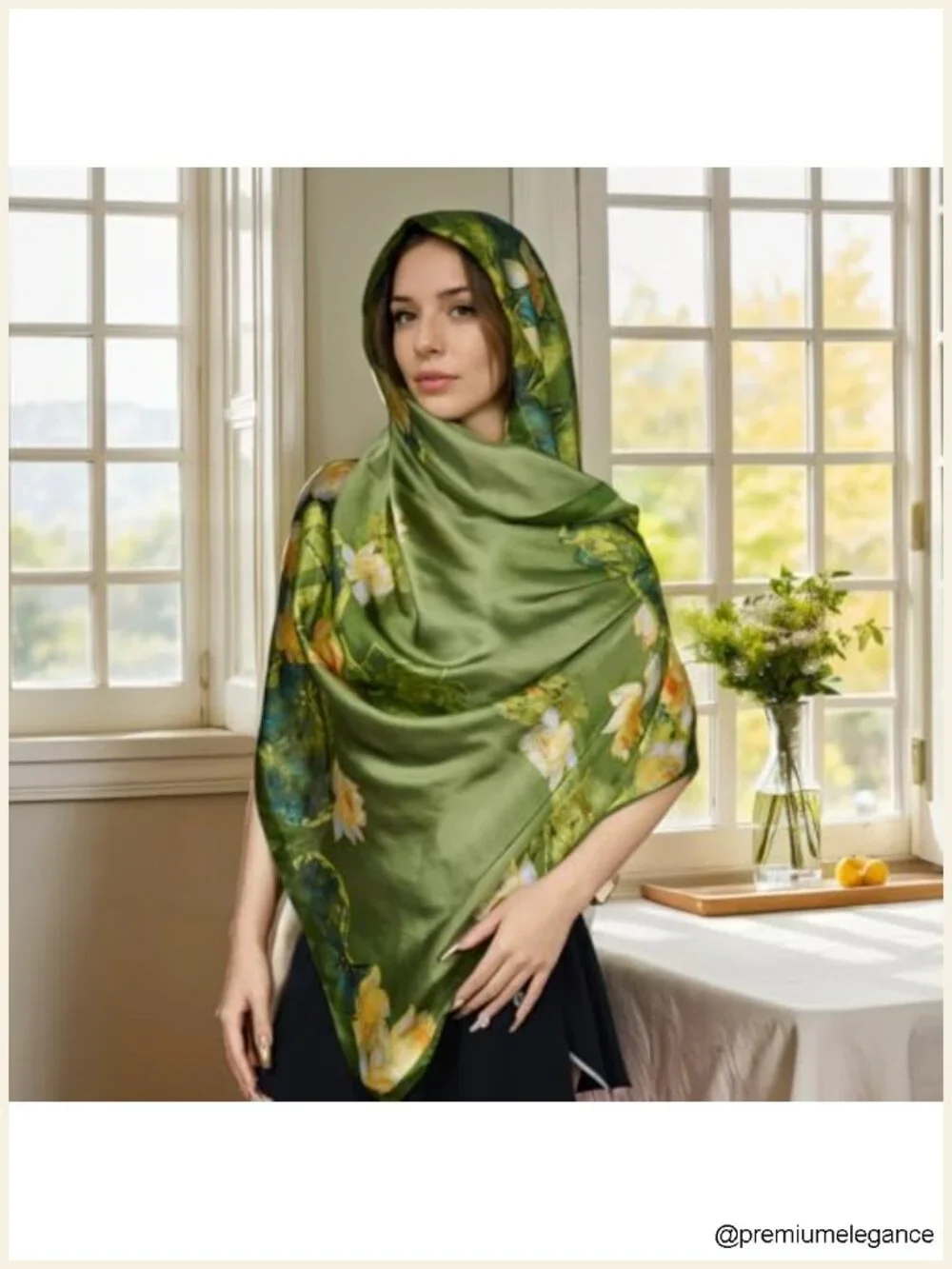 Silk Feeling Floral Scarf Lightweight Long Satin Shawl Wrap for Women Dressy
